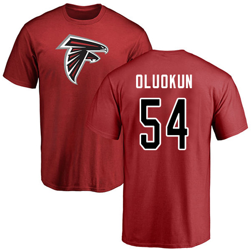 Atlanta Falcons Men Red Foye Oluokun Name And Number Logo NFL Football #54 T Shirt